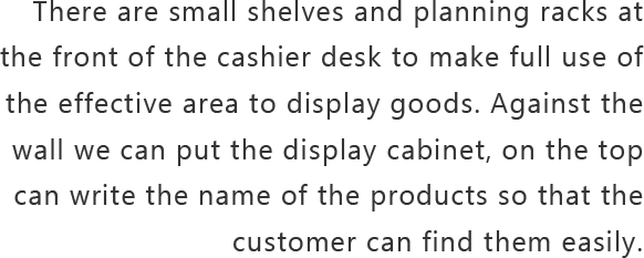 There are small shelves and planning racks at the front of the 